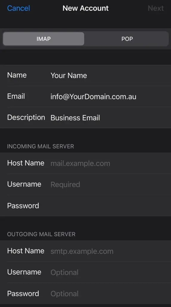 cPanel email configuration