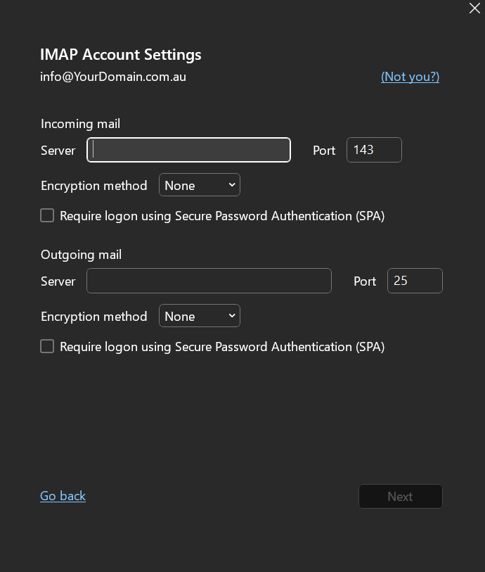 outlook email configuration